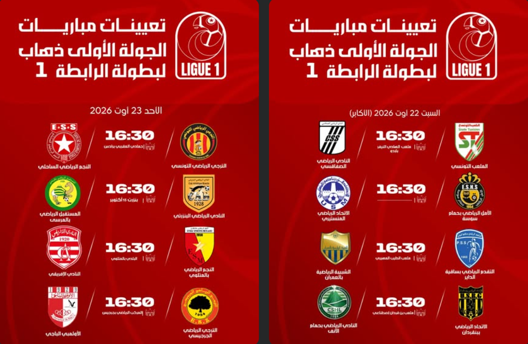 🏆 تعيينات مباريات الجولة الأولى من بطولة الرابطة الأولى لكرة القدم – الموسم الرياضي 2026-2027 ⚽️ 📅 السبت 22 والأحد 23 أوت 2026